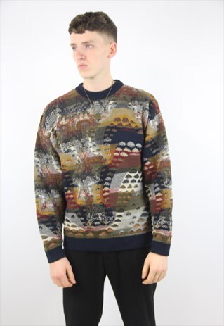 VINTAGE PATTERNED KNIT WOOL JUMPER