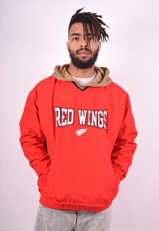 DETROIT RED WINGS MENS VINTAGE PULLOVER JACKET LARGE 90'S