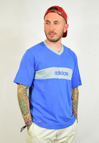VINTAGE 90S ADIDAS BLUE SPELL OUT T SHIRT