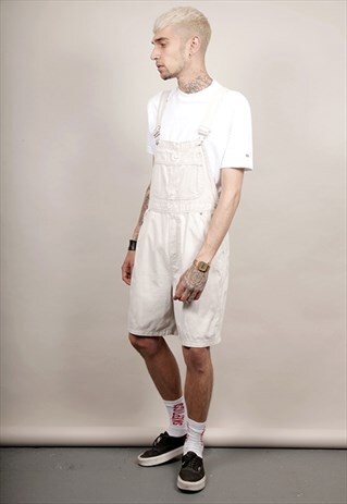 VINTAGE 90'S TOMMY HILFIGER OVERSIZED BEIGE DUNGAREE SHORTS