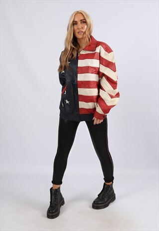 VINTAGE USA LEATHER BOMBER JACKET OVERSIZED UK 16 XL (HC3F)