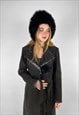 70'S BLACK SHEARLING POM POM TIE LADIES WINTER HAT