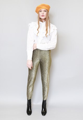 VINTAGE 1970'S SPARKLY GOLD LUREX STIRRUP LEGGINGS