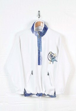 Vintage Fleece 1/4 Zip Retro Pattern White Medium