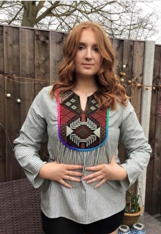 Stripe festival embroidered Aztec detail tunic top