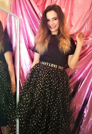 GOLD HEART BLACK TULLE SKIRT WITH MULTI DESIGN USE
