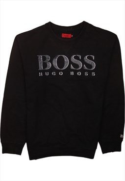 Vintage 90's HUGO BOSS Sweatshirt Spellout Crew Neck Black