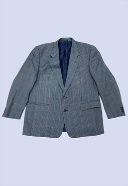 Vintage Multi Blue Green Houndstooth Wool Blazer Jacket