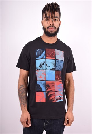 PUMA MENS VINTAGE T-SHIRT TOP LARGE BLACK 90'S