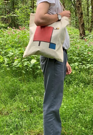 PIET MONDRIAN ABSTRACT VINTAGE ART CANVAS TOTE BAG