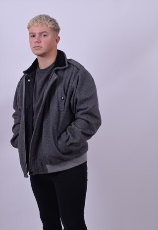 VINTAGE 80'S GREY WOOL MIX BOMBER JACKET SIZE LARGE