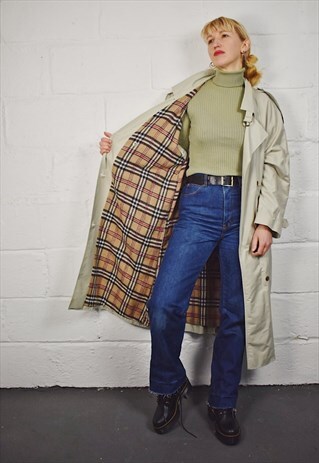 VINTAGE 90S TRENCH COAT CHECK LINING