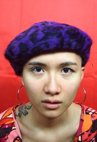 PURPLE PRINT FLUFFY BERET