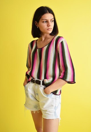 90'S GOES 70'S RETRO HANDKNITTED JAZZY STRIPED JUMPER TOP