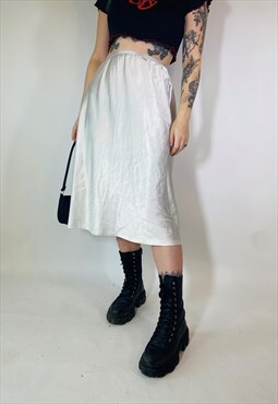 Vintage 90s 00s Y2K Satin White Maxi Grunge Skirt