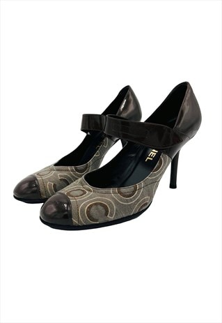 Chanel Heels Logo Pumps 37 Coco Round Toe Monogram Strap 