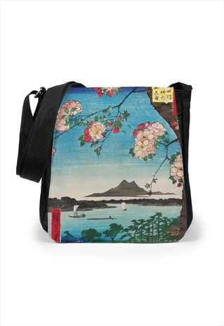 JAPANESE WOODBLOCK ART REPORTER SHOULDER BAG TABLET SAKURA