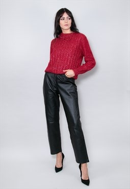 80's Vintage Ladies Jumper Red Wool Long Sleeve Lurex