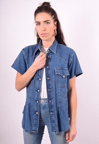 RIFLE WOMENS VINTAGE DENIM SHIRT LARGE BLUE 90'S
