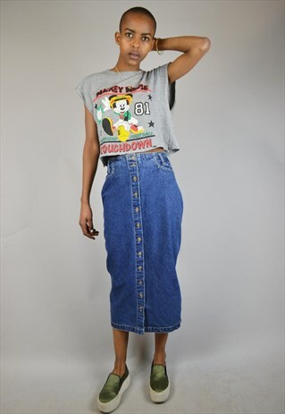 VINTAGE 90'S DENIM BUTTON-THROUGH MIDI SKIRT