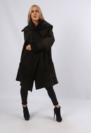VINTAGE FAUX SUEDE 'SHEEPSKIN STYLE' COAT MID 14 - 16 (9JCC)