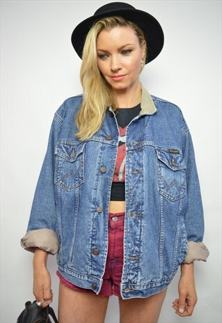 90S WRANGLER OVERSIZED BLUE WASH QUILTED DENIM JACKET RETRO