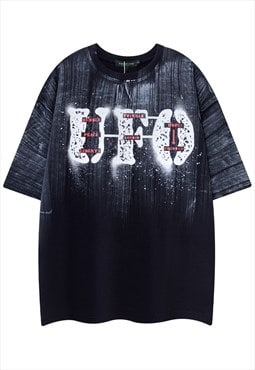 Tie-dye t-shirt bleached grunge tee UFO top in acid black