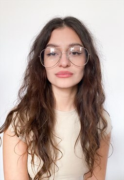 Vintage 90s classic clear aviator glasses in silver grey