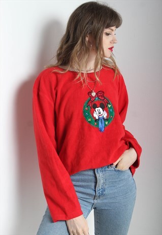 VINTAGE DISNEY MICKEY FLEECE SWEATSHIRT RED