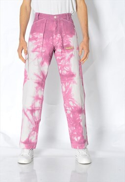 Vintage Wrangler Reworked White Pink Tie Dye Work Wear Pants