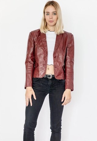 90S VINTAGE CROPPED CHERRY LEATHER BLAZER