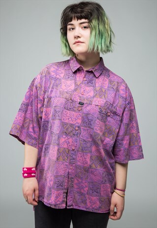VINTAGE PURPLE TRIBAL SHORT SLEEVE SHIRT