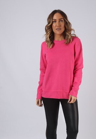 VINTAGE SWEATSHIRT JUMPER OVERSIZED PLAIN UK 12 PINK (DL2S)