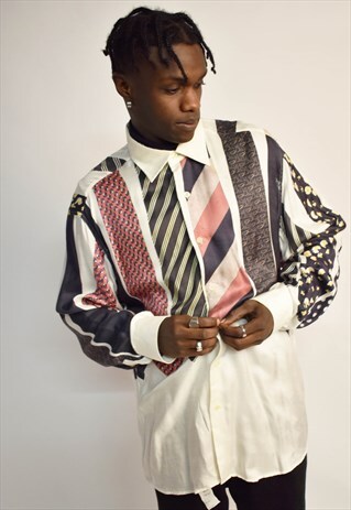 RARE VINTAGE 90S MOSCHINO JEANS BLACK TIE PRINT SHIRT