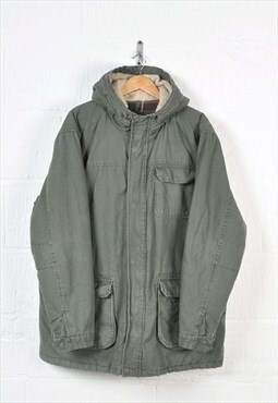 Vintage Workwear Hooded Jacket Blanket Lined Khaki XXL