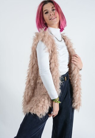 VINTAGE SLEEVELESS KNITTED GILET IN DUSTY PINK