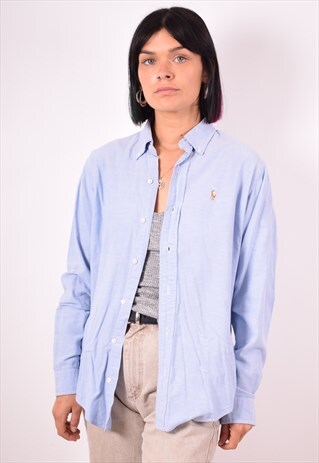 POLO RALPH LAUREN WOMENS VINTAGE SHIRT XL BLUE 90S