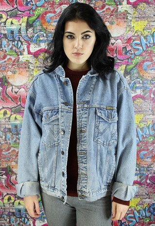 VINTAGE 80S LIGHT BLUE WRANGLER DENIM JACKET. UNISEX