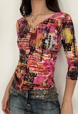 Y2K Vintage Typography Letter Graphic Print Shirt