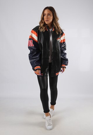 VINTAGE NFL PVC FAUX LEATHER BOMBER JACKET OVERSIZED (D4C)
