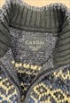 C&A KNITTED JUMPER ABSTRACT PATTERNED 1/4 ZIP CHUNKY SWEATER
