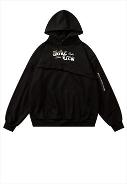 Asymmetric hoodie Japanese pullover gorpcore top in black
