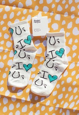 Turquoise Bold Love Print Socks