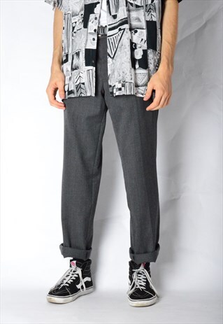 VINTAGE 90S GREY MINIMALIST WOOL BLEND PANTS