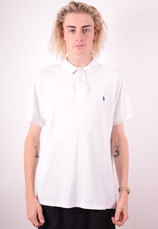 POLO RALPH LAUREN MENS VINTAGE POLO SHIRT LARGE WHITE 90S