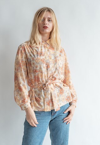 VINTAGE 70S FLORAL BOHO SHIRT WITH BELT