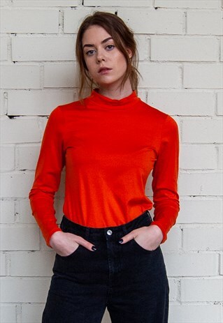 VINTAGE RETRO CORAL RED COSY HIGH NECK JUMPER