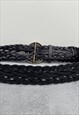 BLACK BRAIDED BELT WITH AN ORNATE ENGRAVED METAL BUCKLE