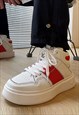 CHUNKY SOLE SNEAKERS HIGH PLATFORM SKATER SHOES WHITE RED