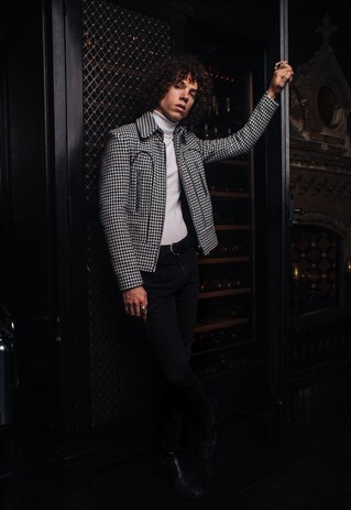 MENS DOGTOOTH RETRO MOD SHORT HEAVYWEIGHT JACKET